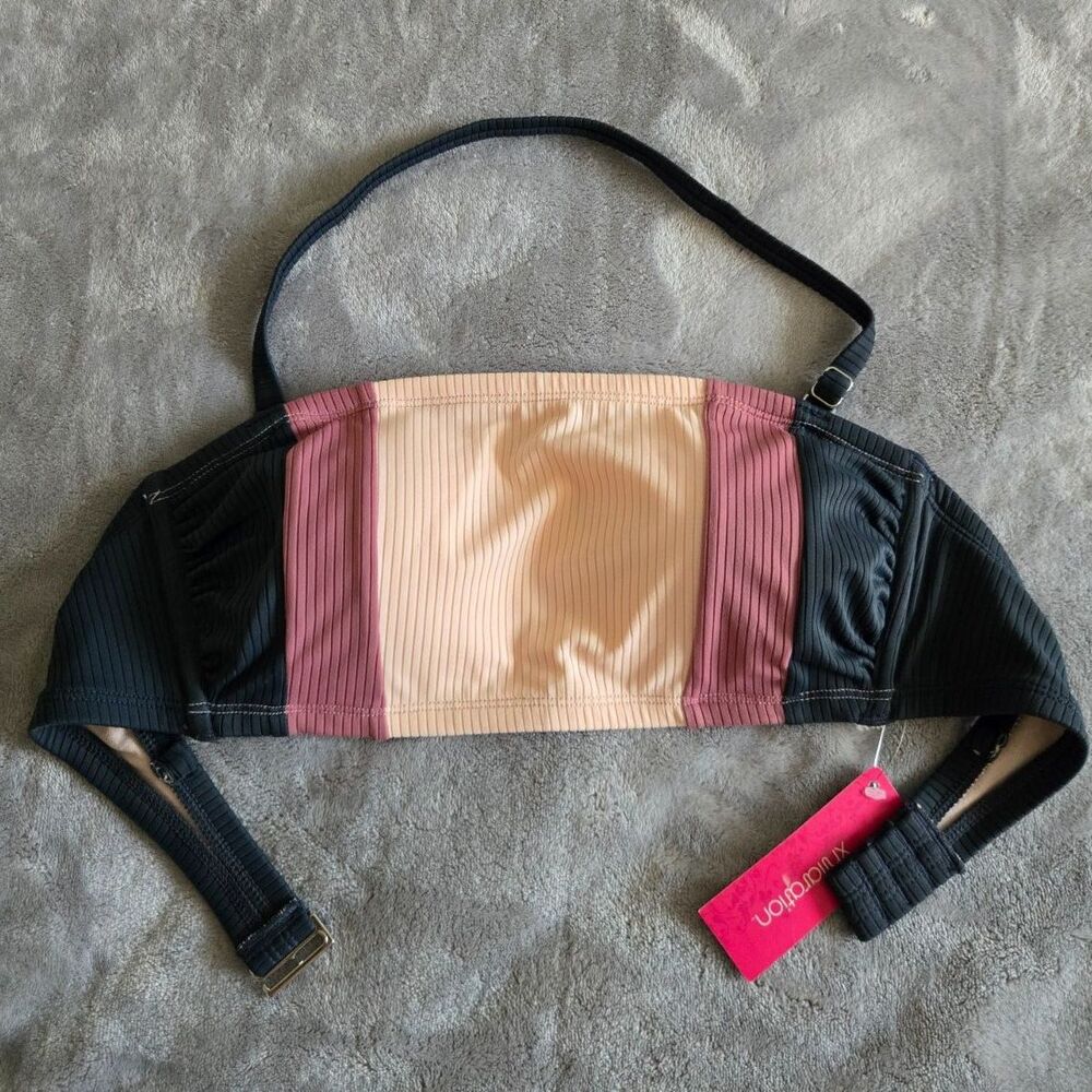 Xhilaration Colorblock Ribbed Bandeau Swim Top with Adjustable Straps